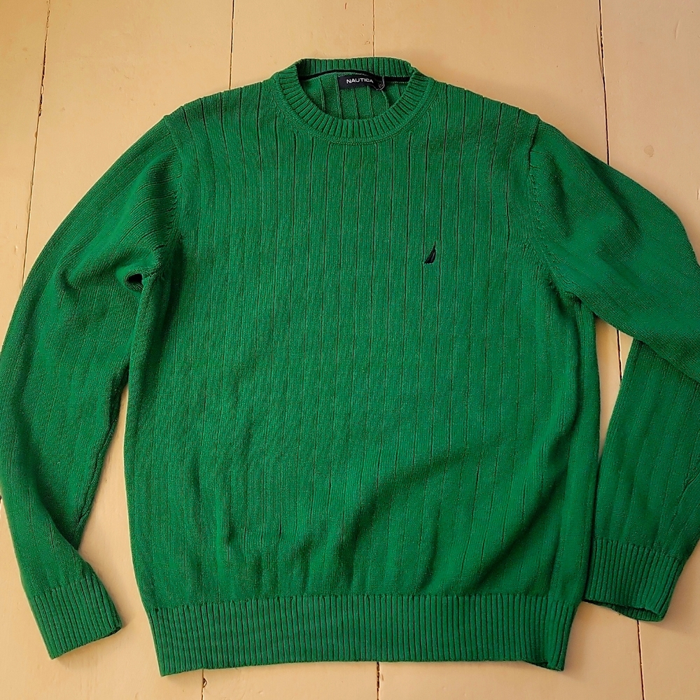 Nautica Vintage Cotton Crewneck Men's Large Emerald Green Sweater